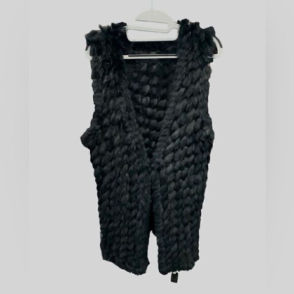Belle Fare Long Wool Knitted Rabbit Fur Vest - Picture 1 of 4